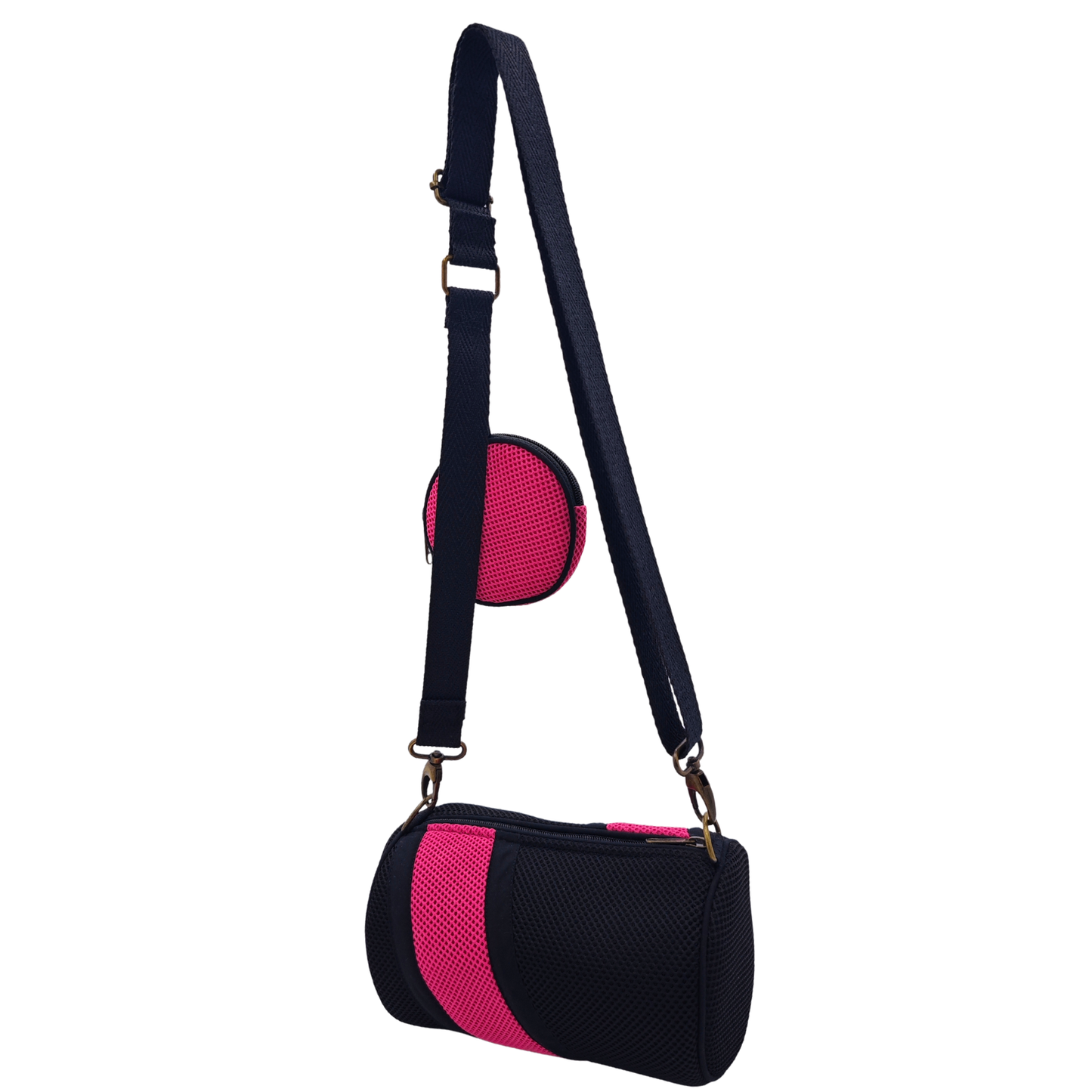 Mini Bolso con Monedero Negro-Fucsia