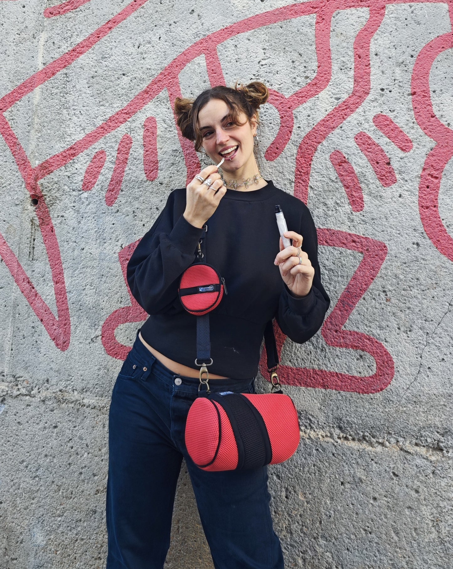 Mini Bolso con Monedero Salmón-Negro