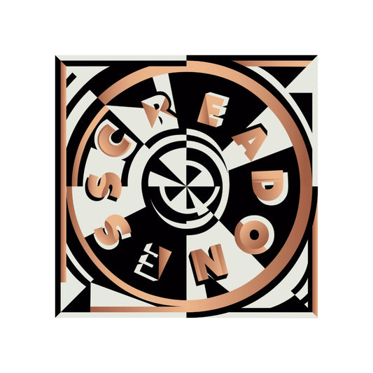 Pequeño pañuelo de tela de raso, de moderado brillo que destacan los colores de la estampa. El tejido posee un gramaje que le aporta suave caída. La espampa es una diana geométrica asimétrica en blanco, negro y dorado. El diseño es de Diana Kim.